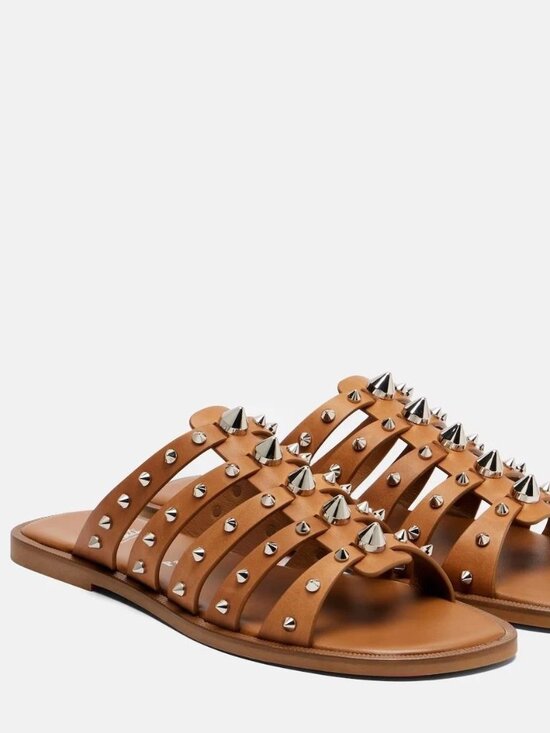Christian Louboutin Shoes - $945 Christian Louboutin CHARJA Spiked Flat Leather Sandals Slides Size 37.5